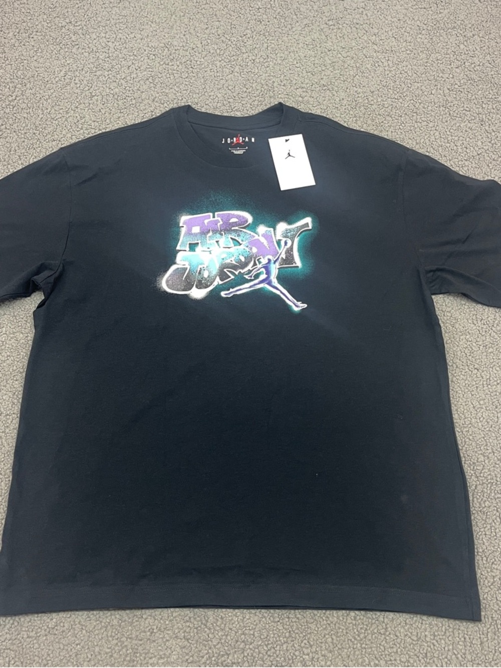 Nike Mens Air Jordan Flight Graphic T Shirt Large Black Purple Logo Crewneck